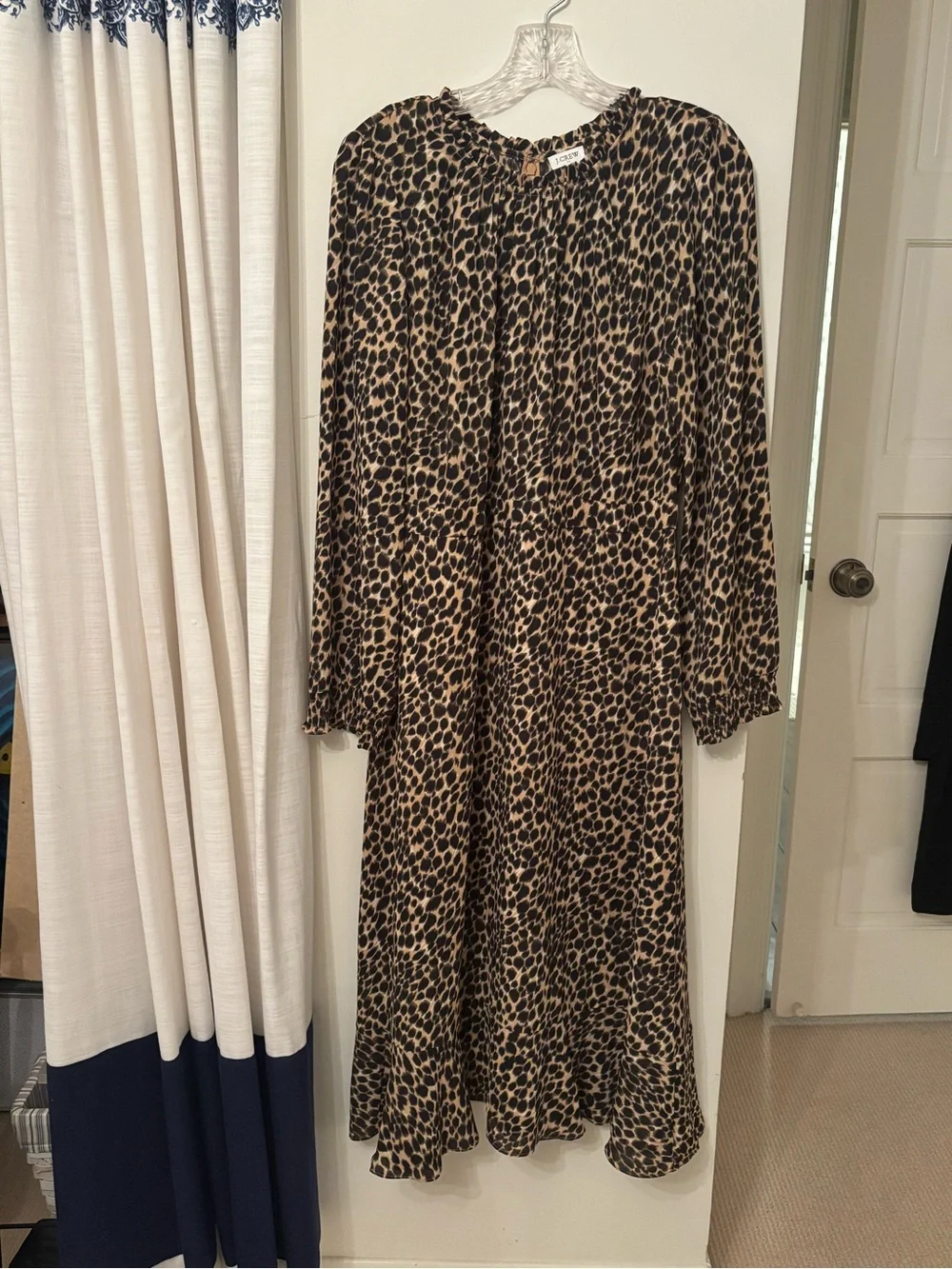 J. Crew Leopard Print Long Sleeve Midi Dress - Brown & Black
